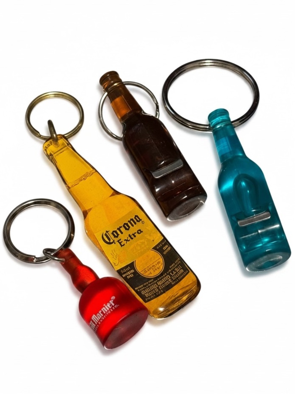 Lot of 4 Promotional Beverage Bottle Keychains Corona Grand Marnier WKD